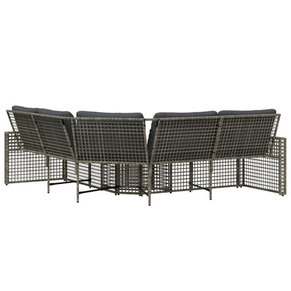 Tuinbank met kussens en voetensteun L-vormig poly rattan grijs