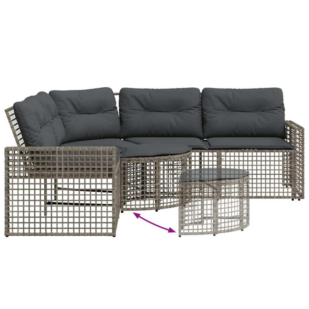 Tuinbank met kussens en voetensteun L-vormig poly rattan grijs