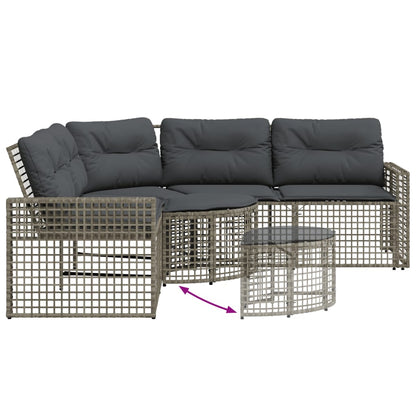 Tuinbank met kussens en voetensteun L-vormig poly rattan grijs