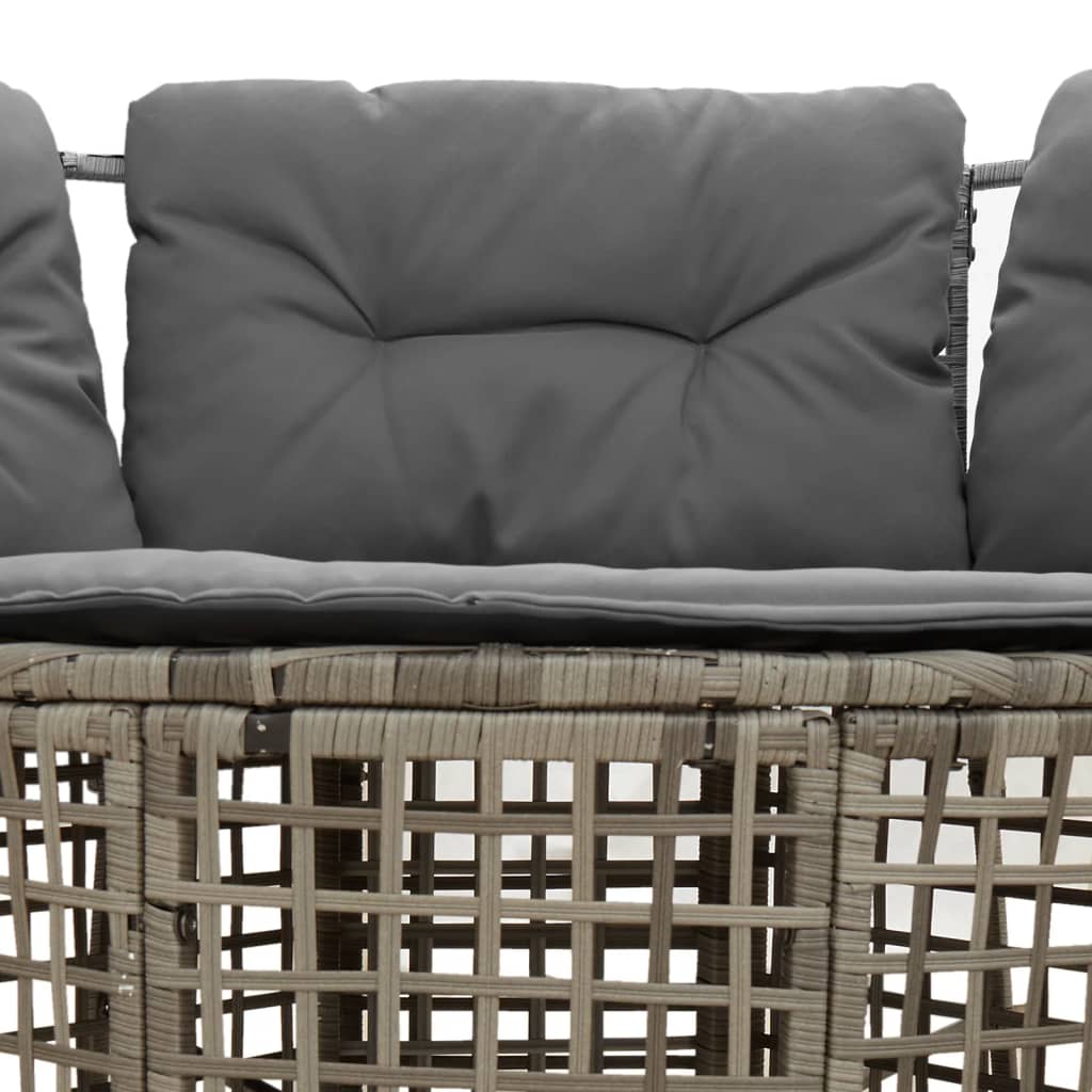Tuinbank met kussens en voetensteun L-vormig poly rattan grijs