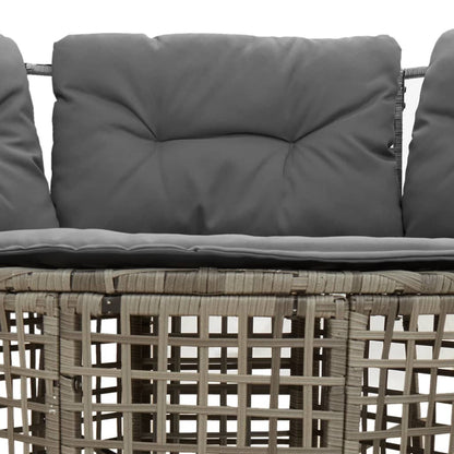 Tuinbank met kussens en voetensteun L-vormig poly rattan grijs
