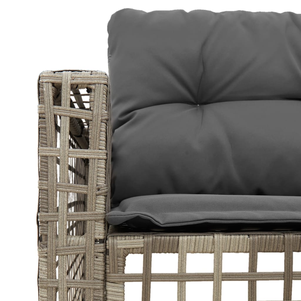 Tuinbank met kussens en voetensteun L-vormig poly rattan grijs