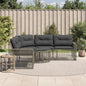 Tuinbank met kussens en voetensteun L-vormig poly rattan grijs