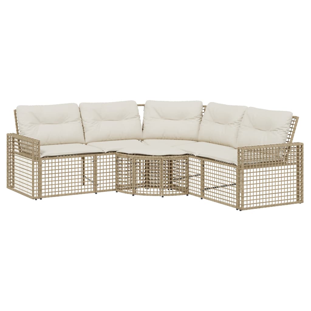 Tuinbank met kussens en voetensteun L-vormig poly rattan beige