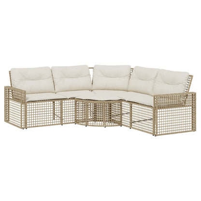 Tuinbank met kussens en voetensteun L-vormig poly rattan beige