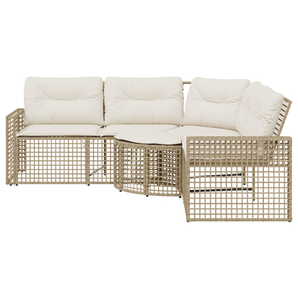 Tuinbank met kussens en voetensteun L-vormig poly rattan beige