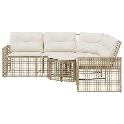 Tuinbank met kussens en voetensteun L-vormig poly rattan beige