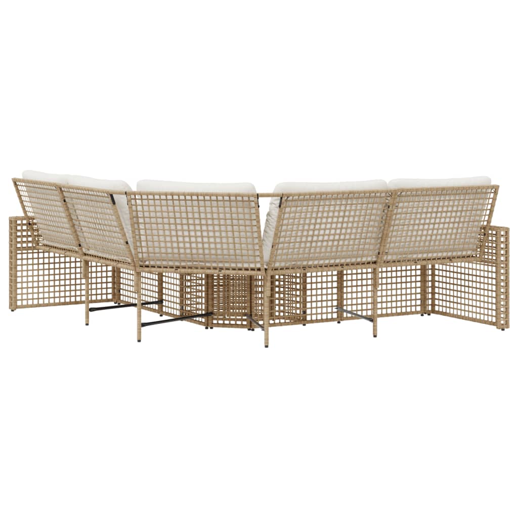 Tuinbank met kussens en voetensteun L-vormig poly rattan beige