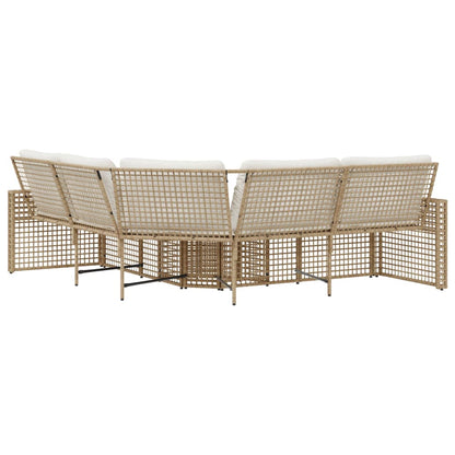 Tuinbank met kussens en voetensteun L-vormig poly rattan beige