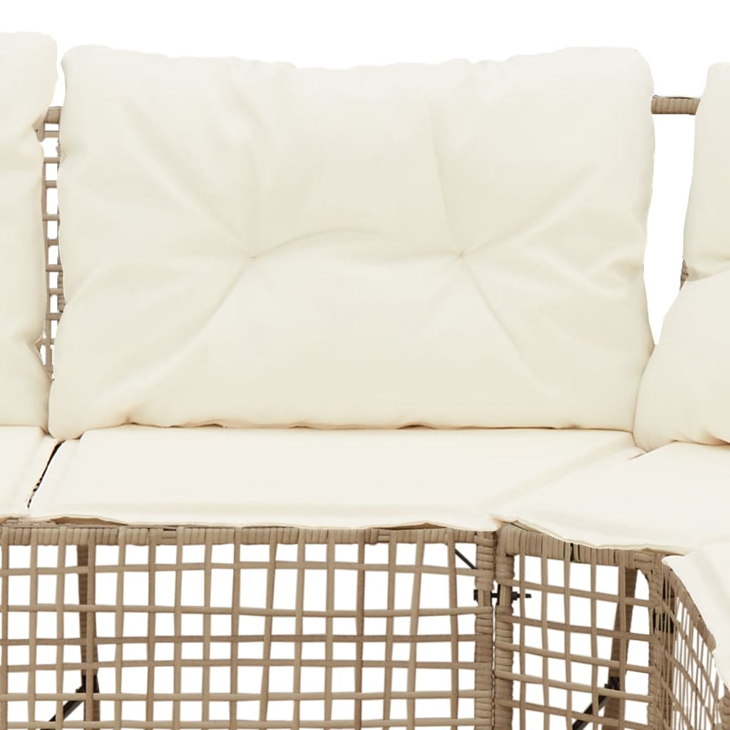 Tuinbank met kussens en voetensteun L-vormig poly rattan beige
