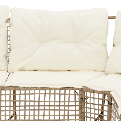 Tuinbank met kussens en voetensteun L-vormig poly rattan beige