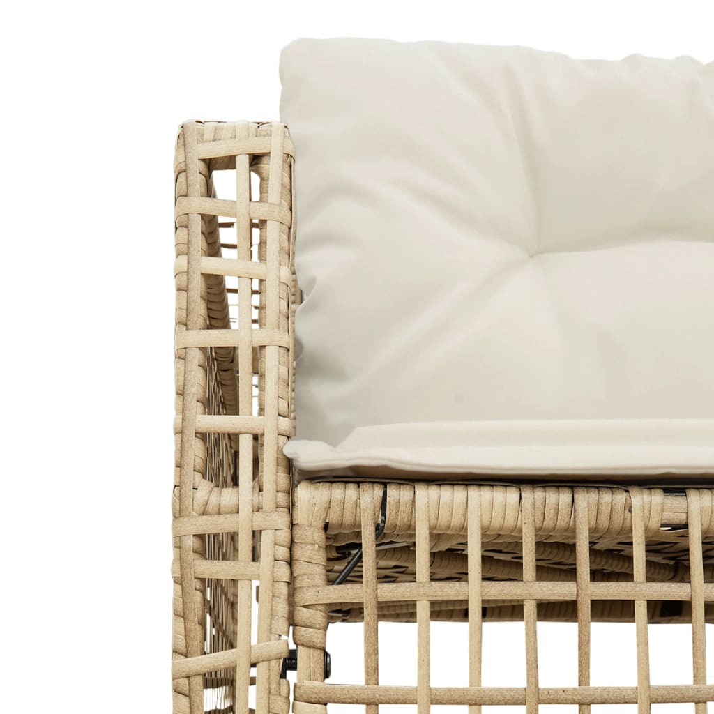 Tuinbank met kussens en voetensteun L-vormig poly rattan beige