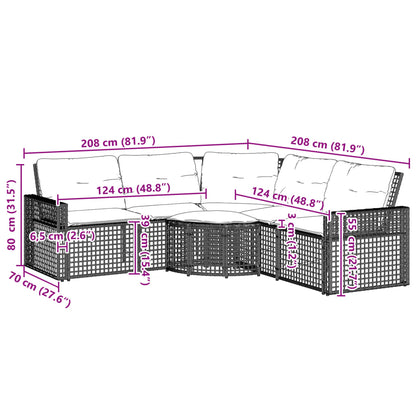 Tuinbank met kussens en voetensteun L-vormig poly rattan beige