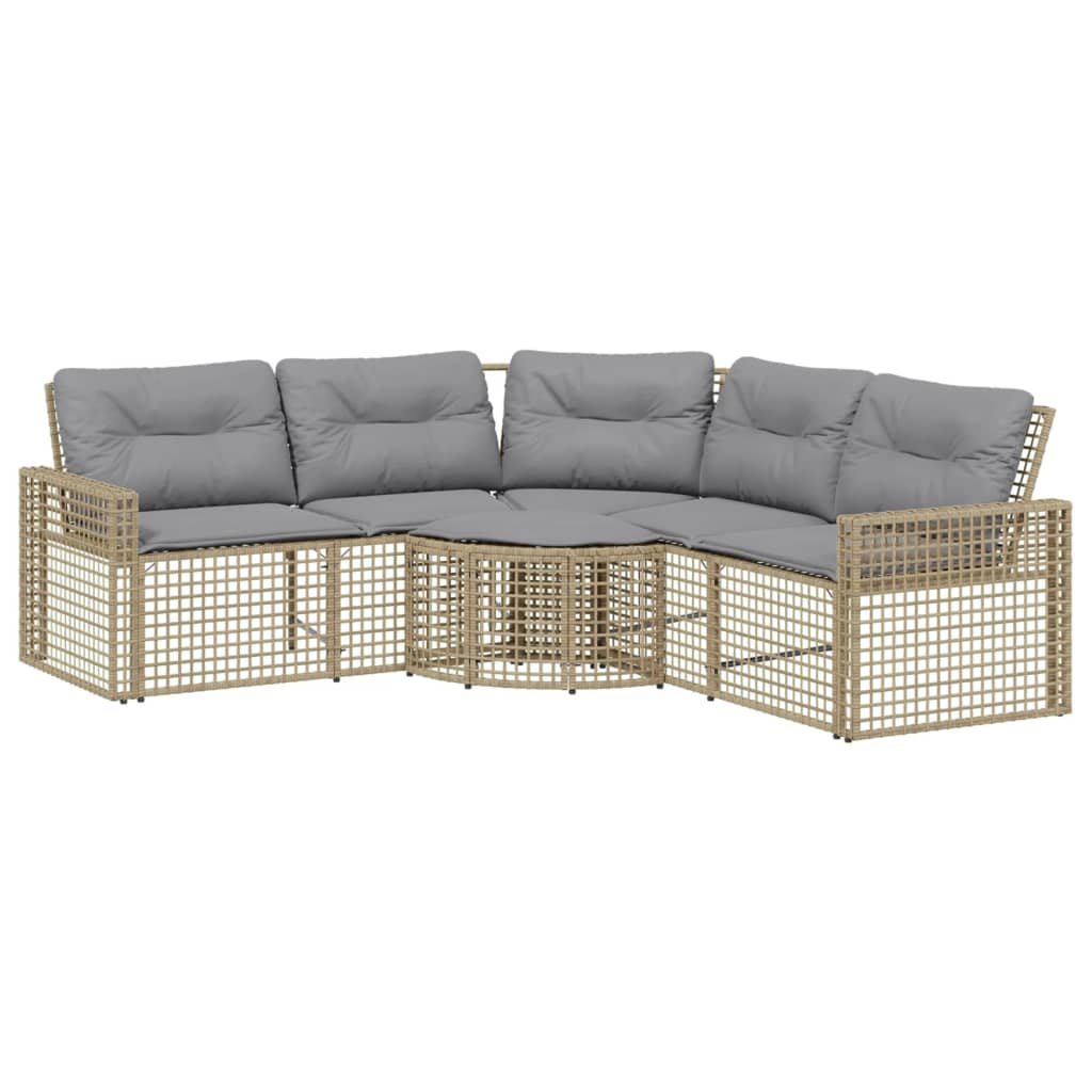 Tuinbank met kussens en voetensteun L-vormig poly rattan beige