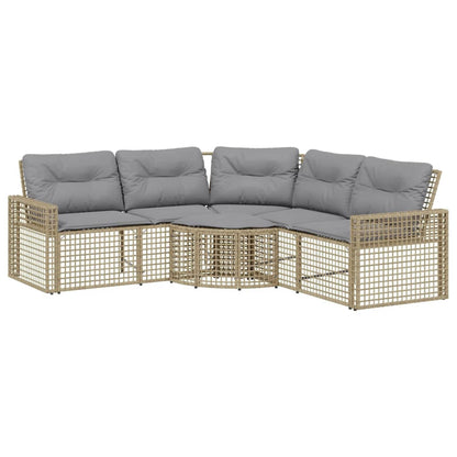 Tuinbank met kussens en voetensteun L-vormig poly rattan beige