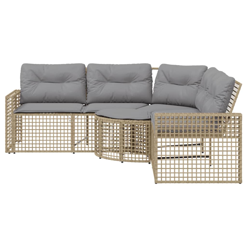 Tuinbank met kussens en voetensteun L-vormig poly rattan beige