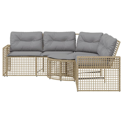 Tuinbank met kussens en voetensteun L-vormig poly rattan beige