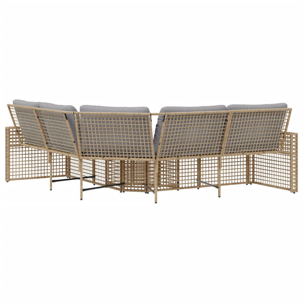 Tuinbank met kussens en voetensteun L-vormig poly rattan beige