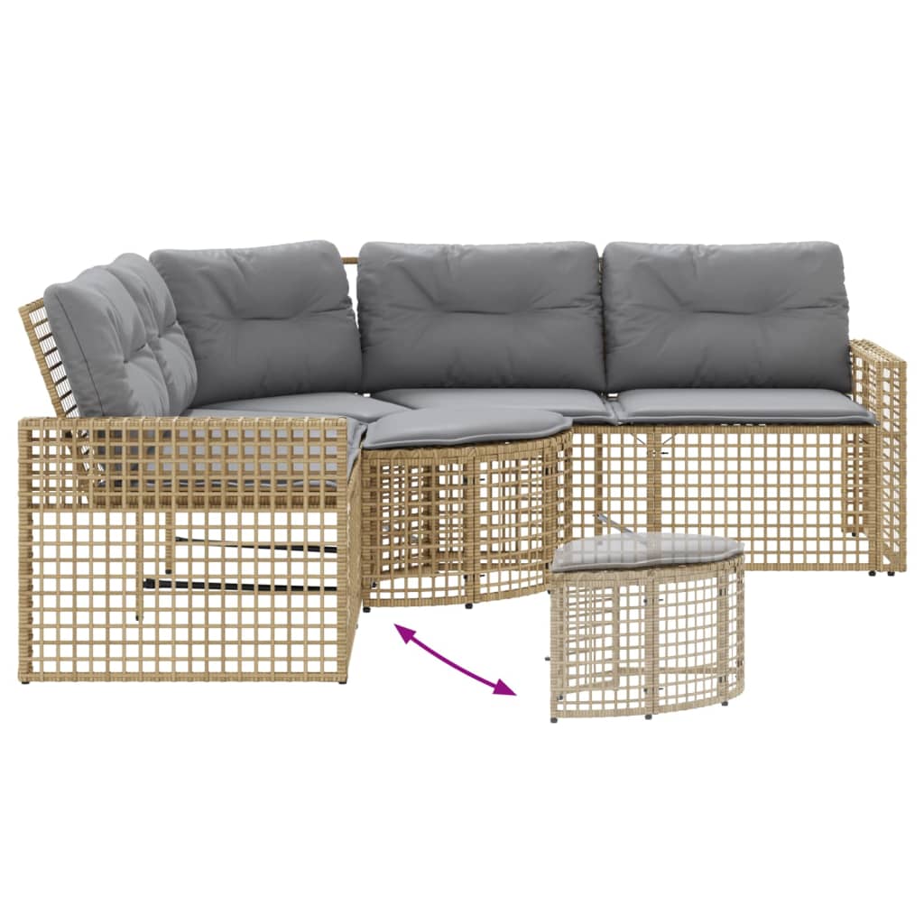 Tuinbank met kussens en voetensteun L-vormig poly rattan beige