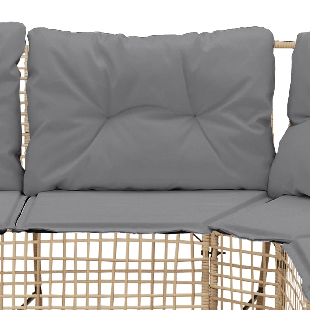 Tuinbank met kussens en voetensteun L-vormig poly rattan beige