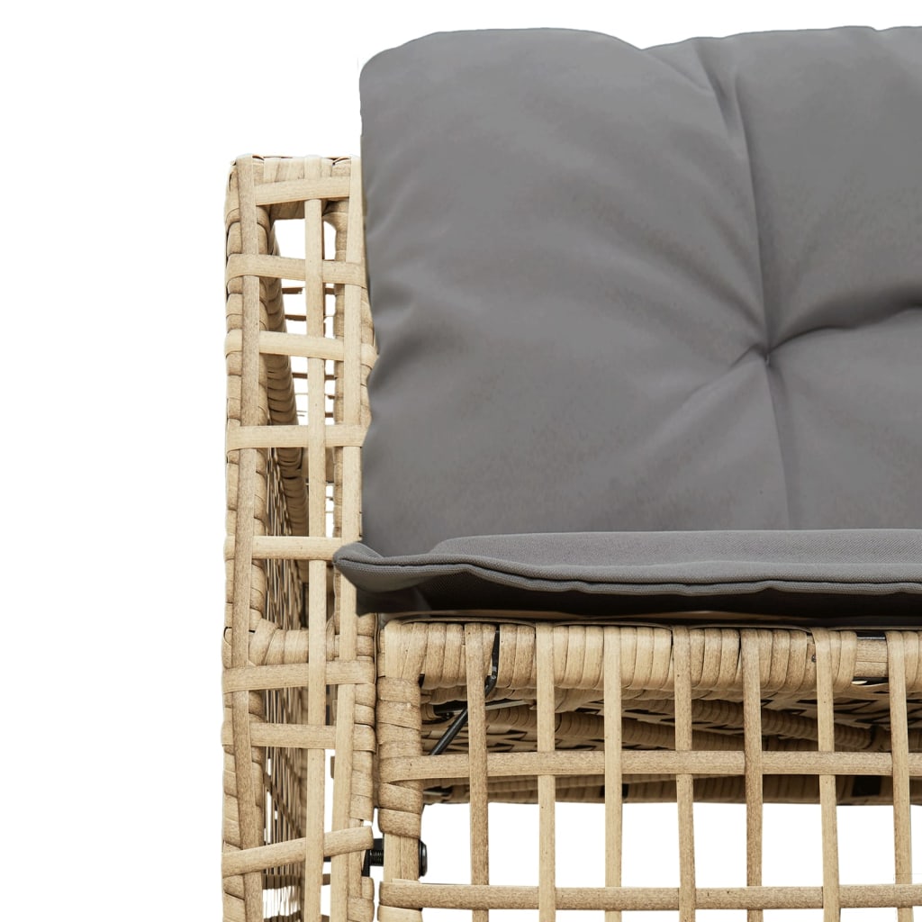Tuinbank met kussens en voetensteun L-vormig poly rattan beige