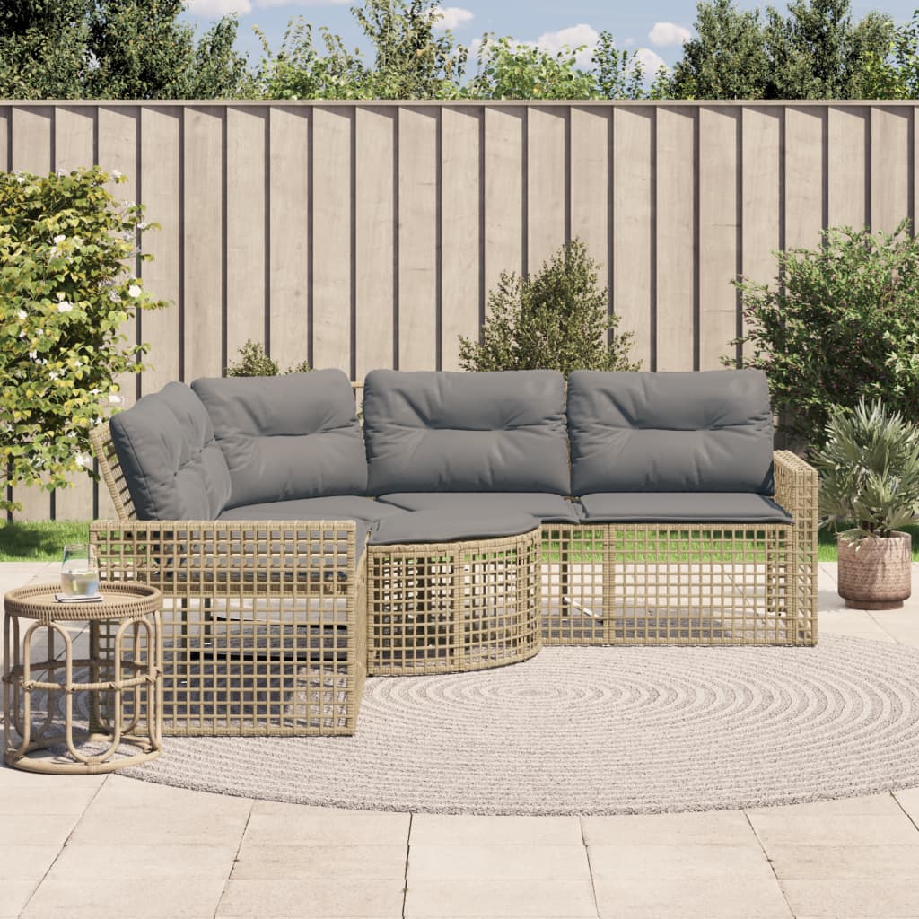 Tuinbank met kussens en voetensteun L-vormig poly rattan beige