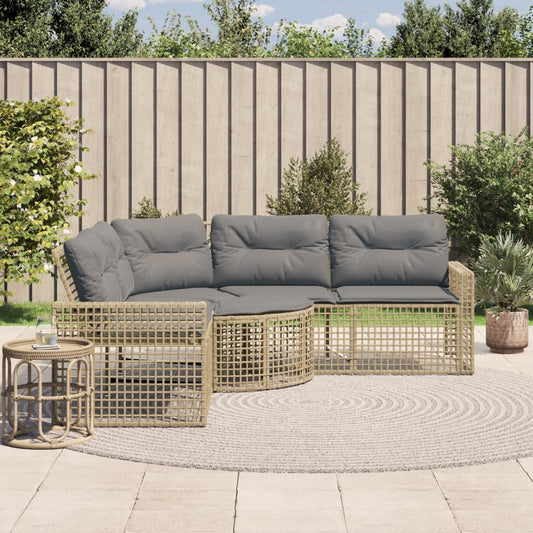 Tuinbank met kussens en voetensteun L-vormig poly rattan beige