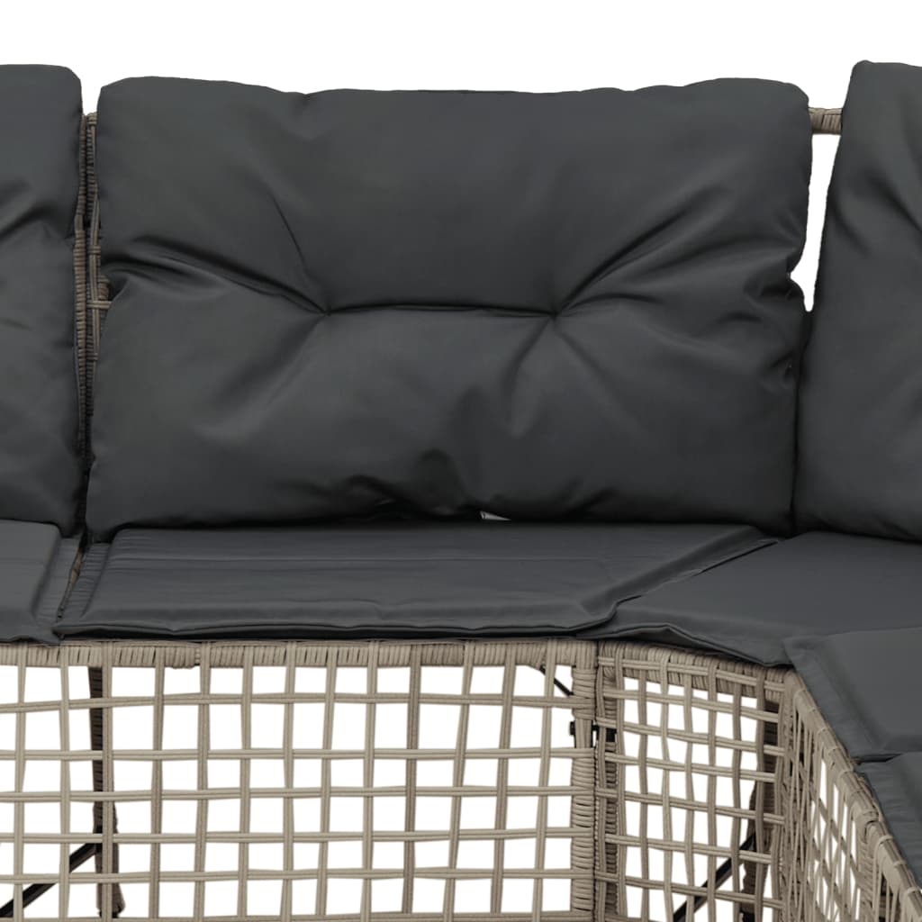 Tuinbank met kussens en voetensteun L-vormig rattan lichtgrijs