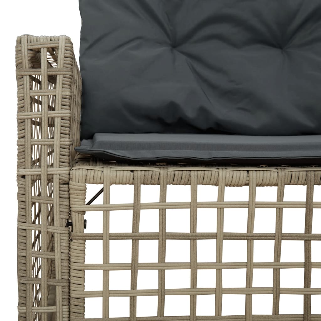 Tuinbank met kussens en voetensteun L-vormig rattan lichtgrijs