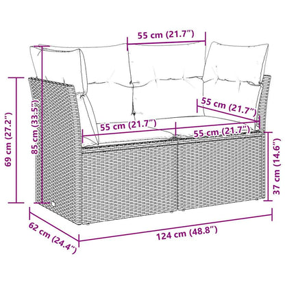Tuinbank 2-zits met kussens poly rattan lichtgrijs