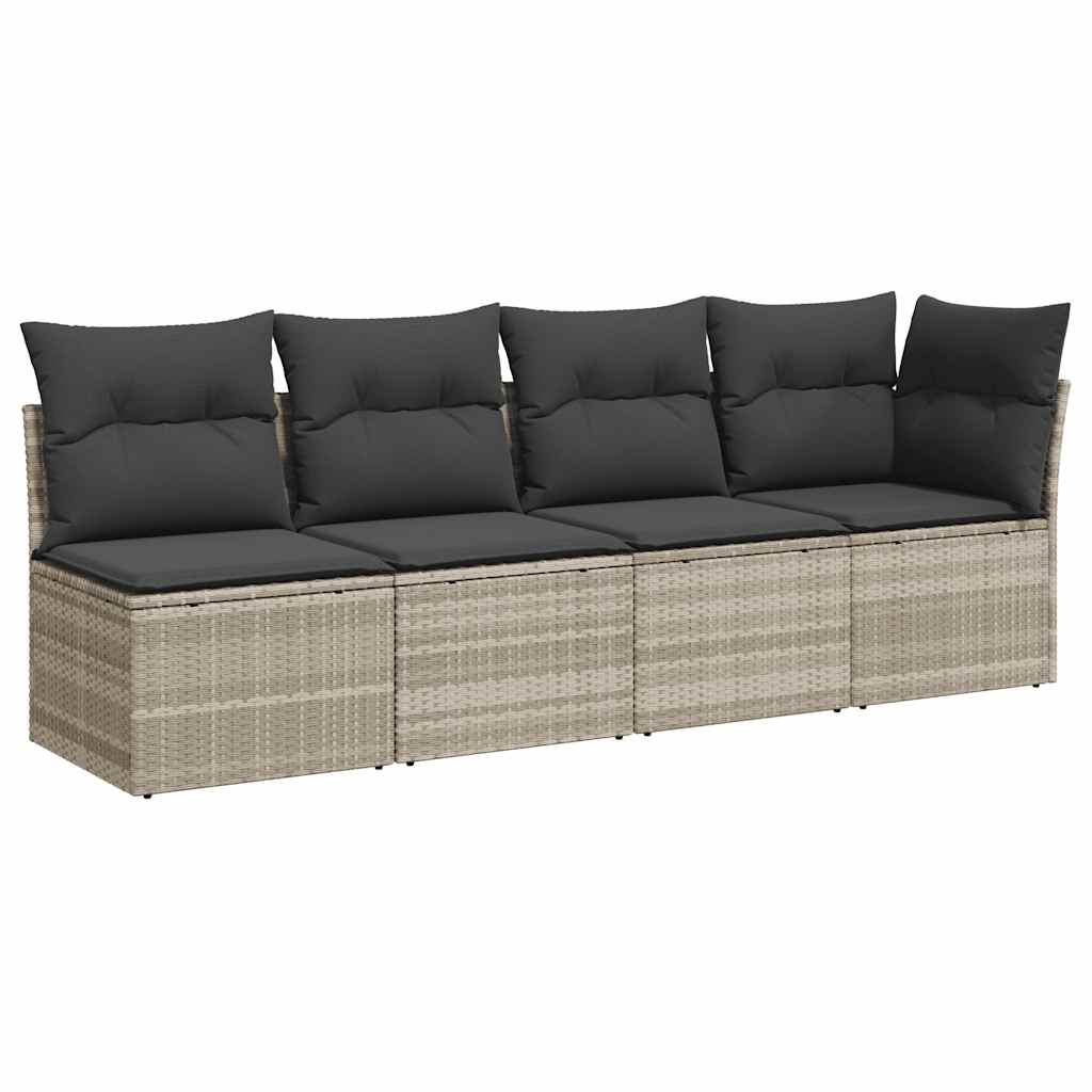 Tuinbank 4-zits met kussens poly rattan lichtgrijs