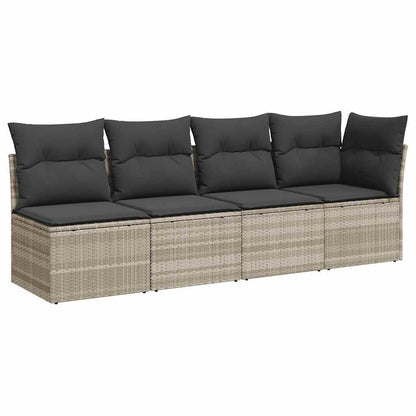Tuinbank 4-zits met kussens poly rattan lichtgrijs