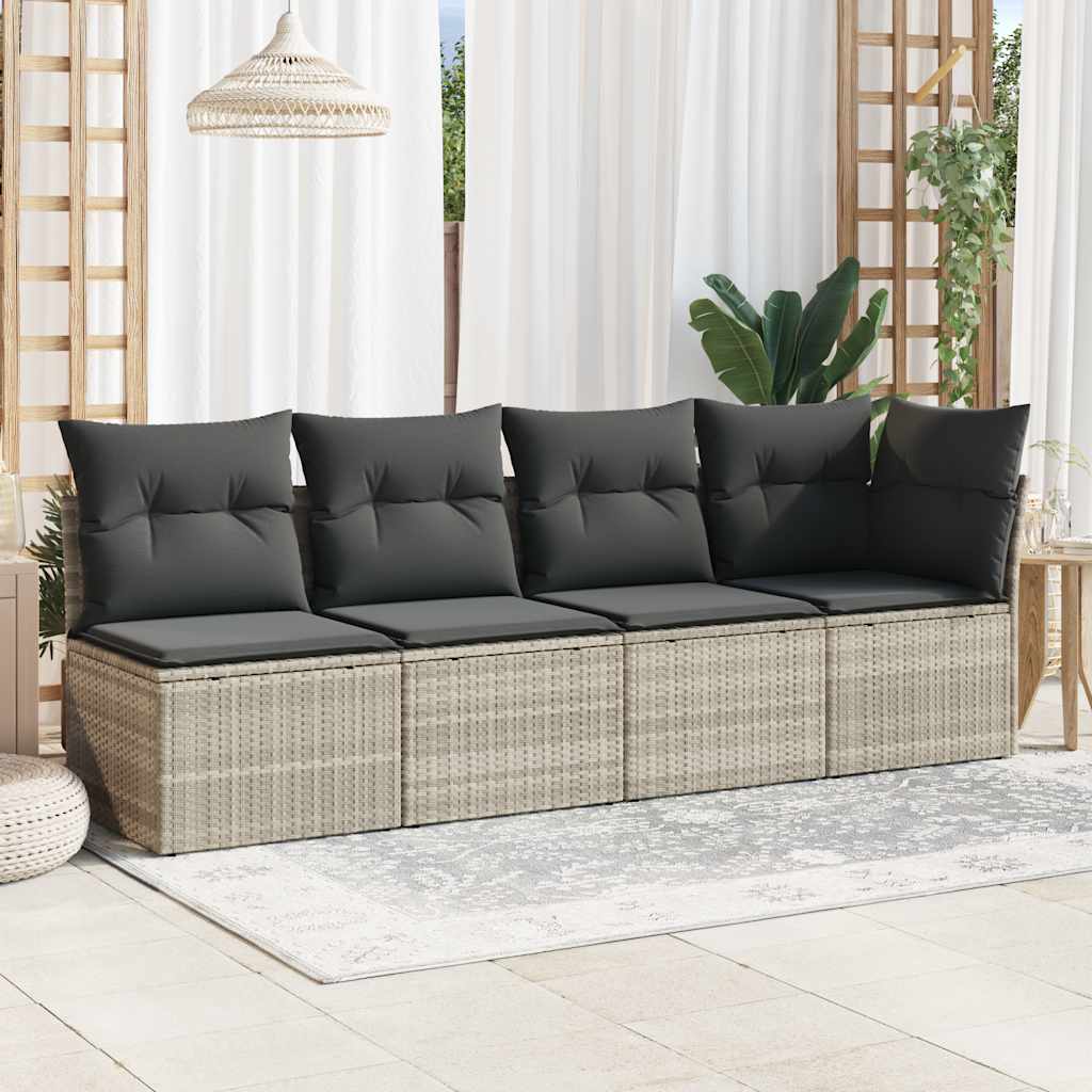 Tuinbank 4-zits met kussens poly rattan lichtgrijs