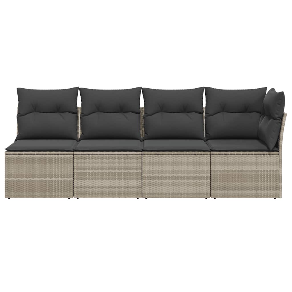 Tuinbank 4-zits met kussens poly rattan lichtgrijs