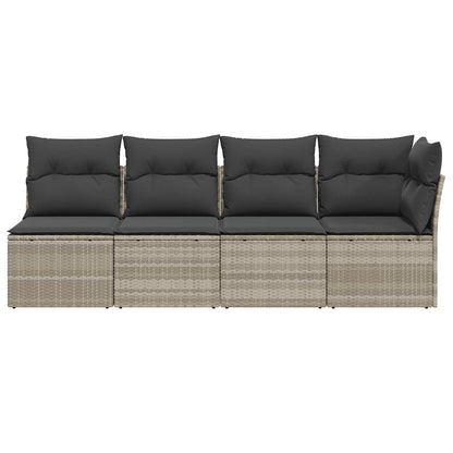 Tuinbank 4-zits met kussens poly rattan lichtgrijs