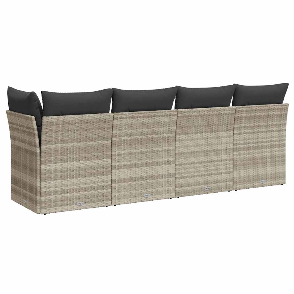 Tuinbank 4-zits met kussens poly rattan lichtgrijs