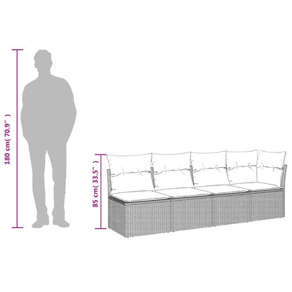 Tuinbank 4-zits met kussens poly rattan lichtgrijs