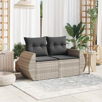 Tuinbank 2-zits met kussens poly rattan lichtgrijs