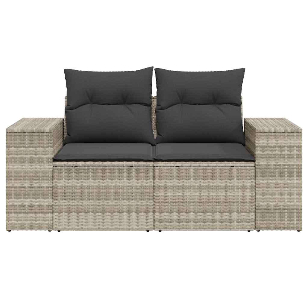 Tuinbank 2-zits met kussens poly rattan lichtgrijs