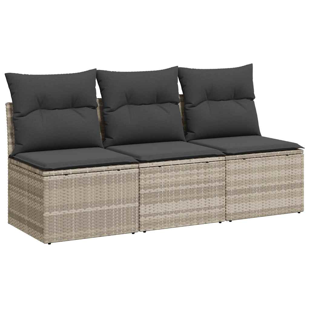 Tuinbank 3-zits met kussens poly rattan lichtgrijs