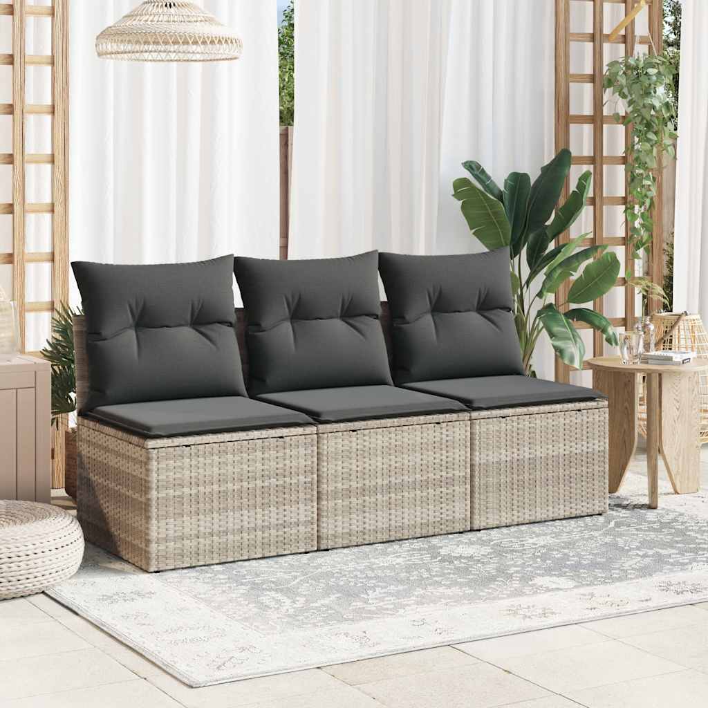Tuinbank 3-zits met kussens poly rattan lichtgrijs