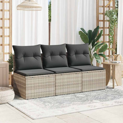 Tuinbank 3-zits met kussens poly rattan lichtgrijs