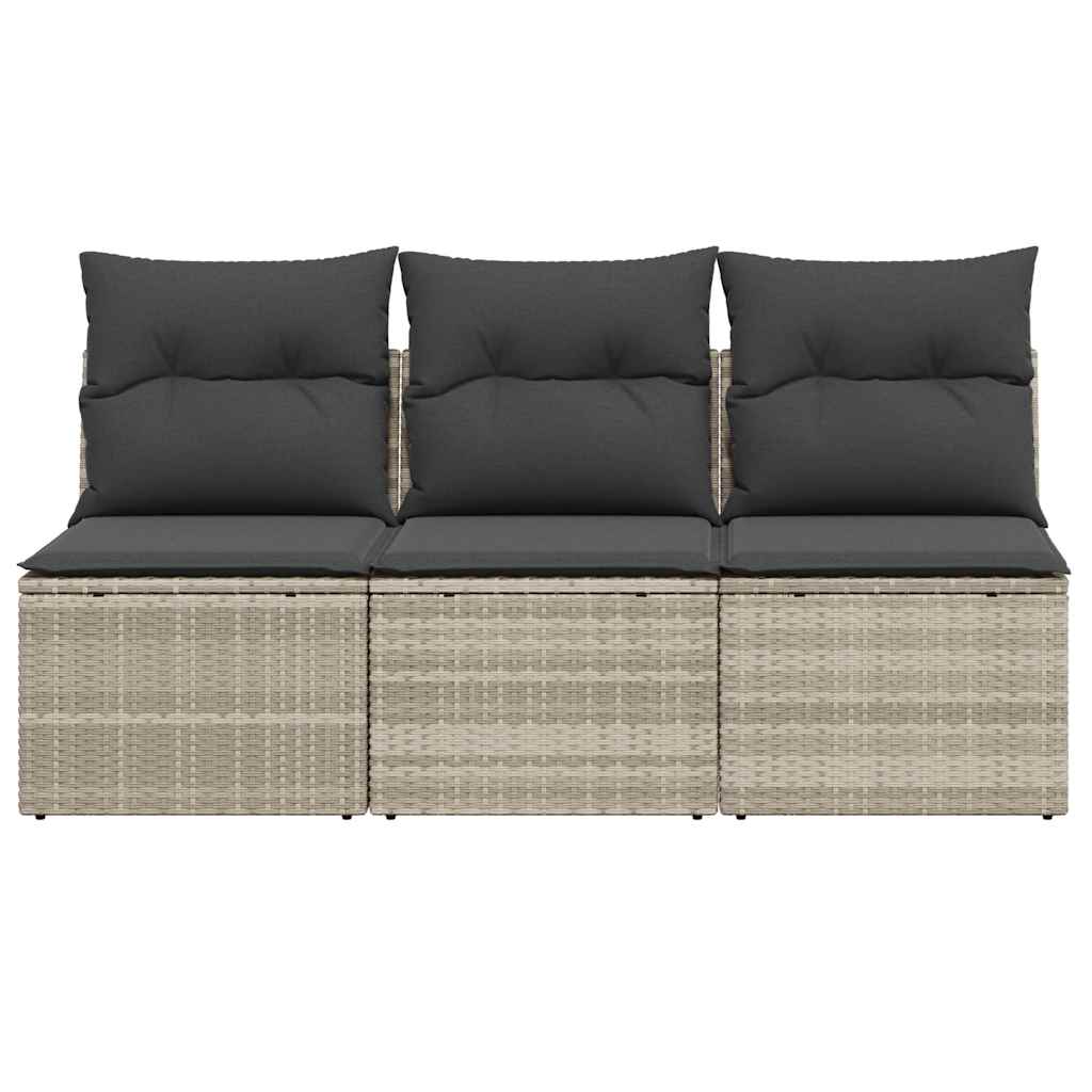 Tuinbank 3-zits met kussens poly rattan lichtgrijs