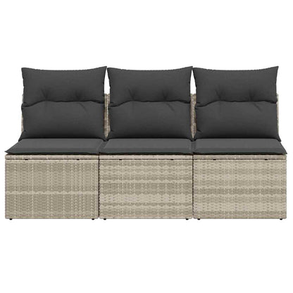 Tuinbank 3-zits met kussens poly rattan lichtgrijs