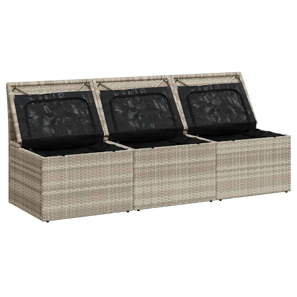 Tuinbank 3-zits met kussens poly rattan lichtgrijs