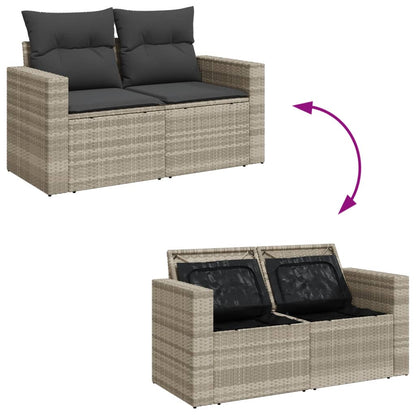 Tuinbank 2-zits met kussens poly rattan lichtgrijs