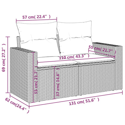 Tuinbank 2-zits met kussens poly rattan lichtgrijs