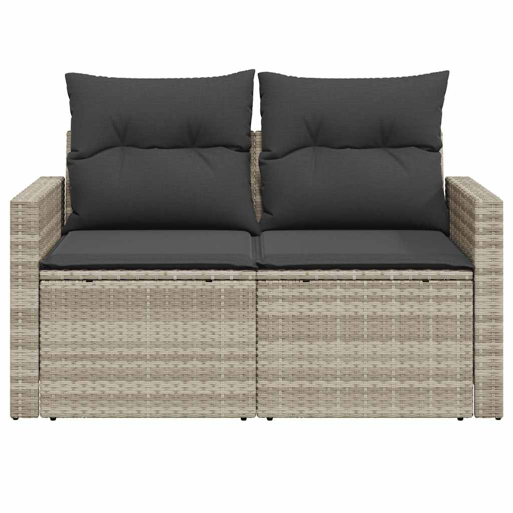 Tuinbank 2-zits met kussens poly rattan lichtgrijs