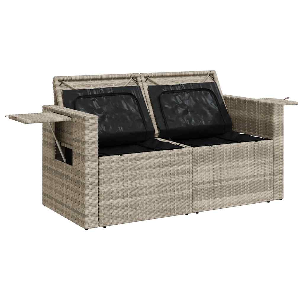 Tuinbank 2-zits met kussens poly rattan lichtgrijs