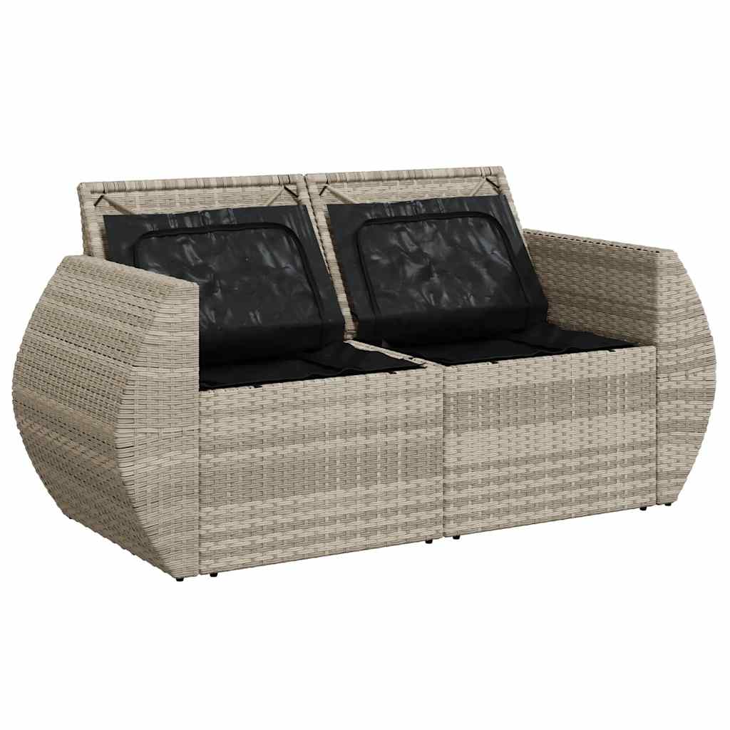 Tuinbank 2-zits met kussens poly rattan lichtgrijs